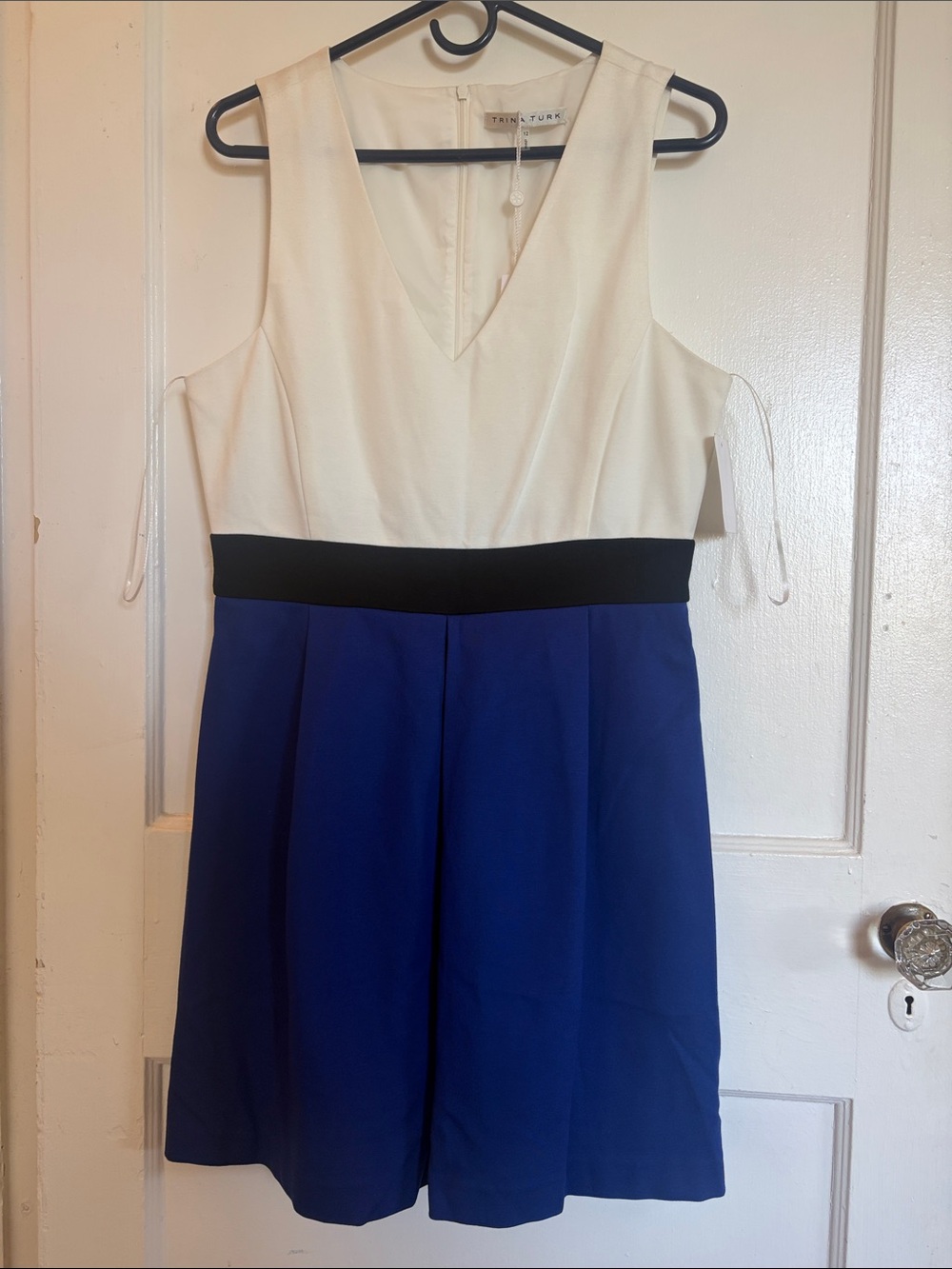 Trina Turk white, Black & Royal Blue Colorblock Mini Dress